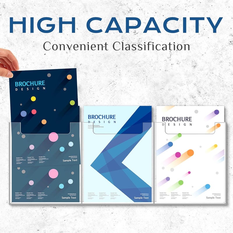 Sherr 2 Pcs Acrylic Brochure Holder Wall Mount, 8.5 x 11 Inches Clear Hanging Flyer Display Holder Plastic Pamphlet Stand for Magazine, Booklet, Bookmark (Three-slot) - Image 4